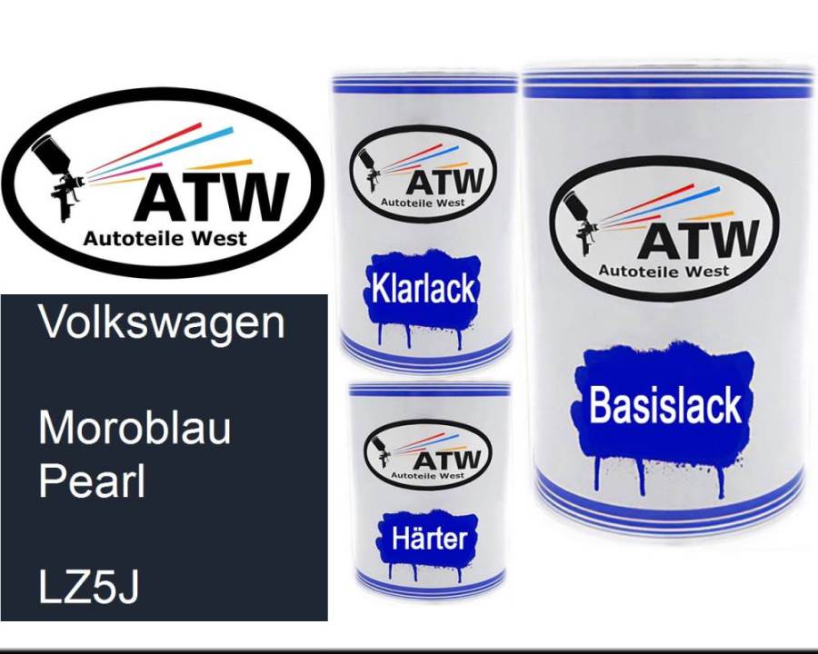 Volkswagen, Moroblau Pearl, LZ5J: 500ml Lackdose + 500ml Klarlack + 250ml Härter - Set, von ATW Autoteile West.